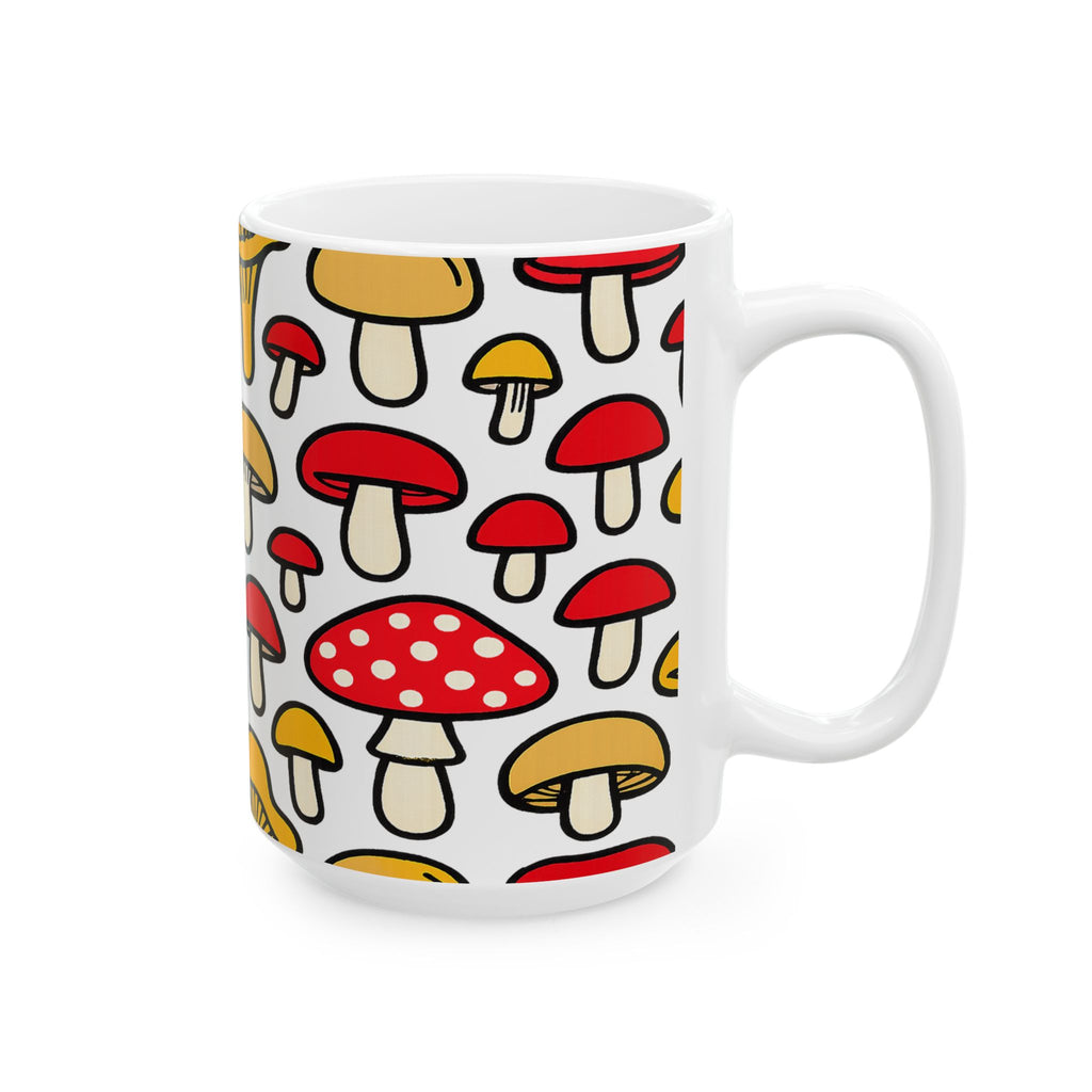 Bold Forest Mushrooms Pattern Coffee Mug | Mushrooms Lover Gift | Ceramic Mug