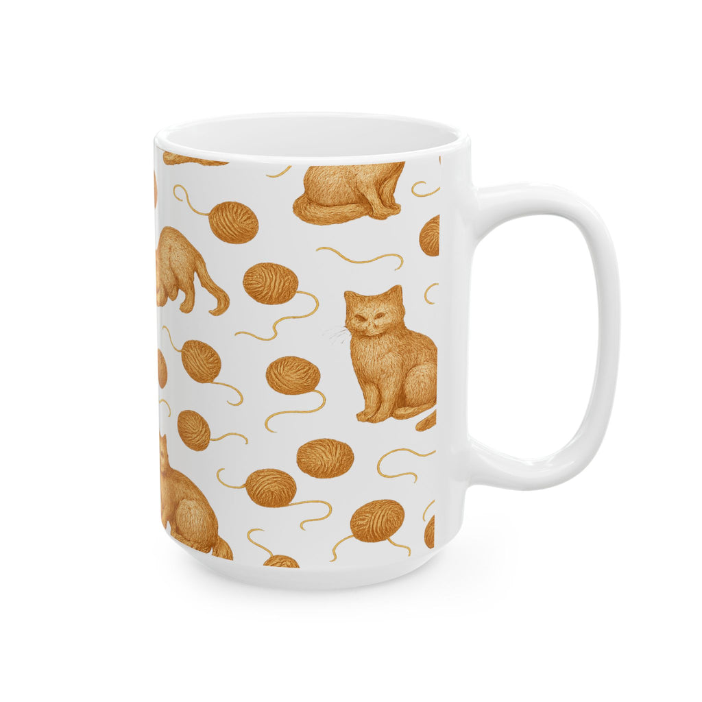 Vintage Cats With Yarn Full Wrap Coffee Mug | Cats Gift | Ceramic Mug