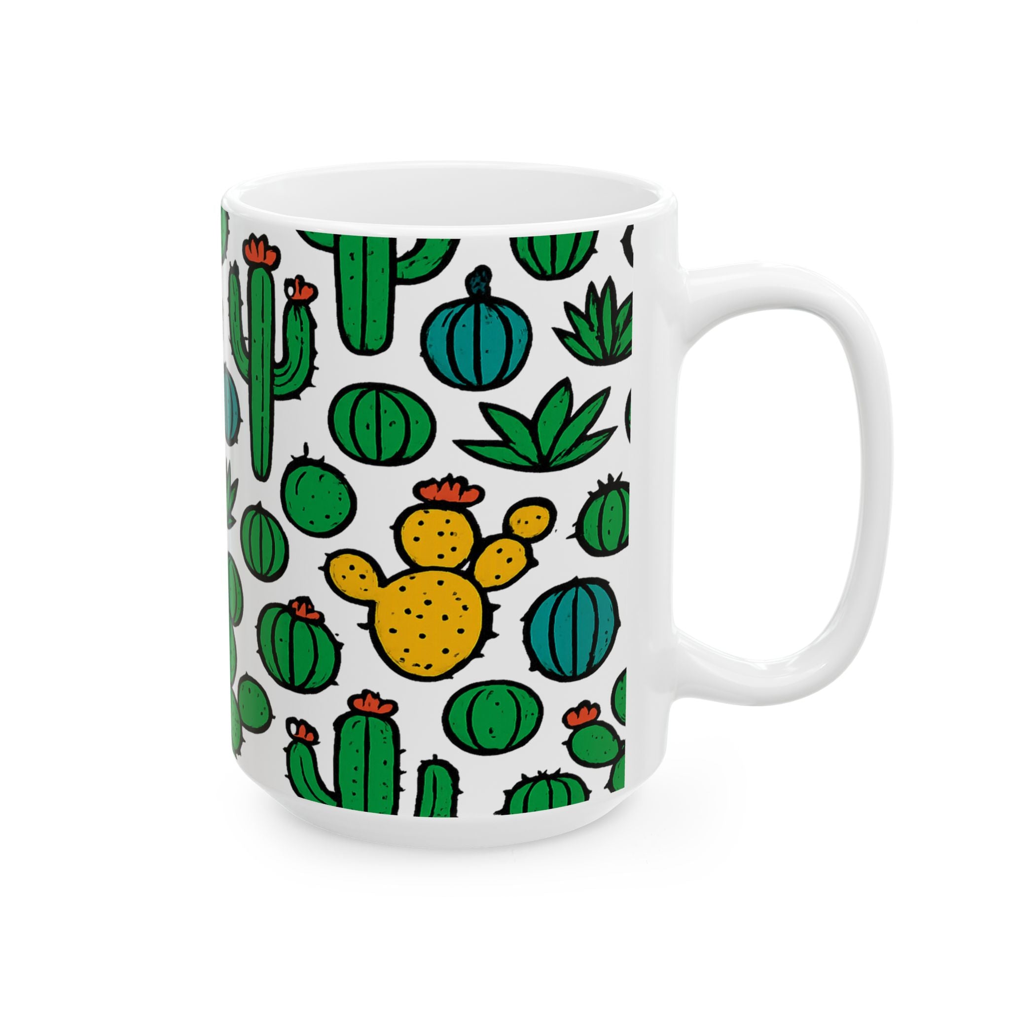 Bold Mixed Cactus Collection Full Wrap Coffee Mug | Cactus Gift | Ceramic Mug