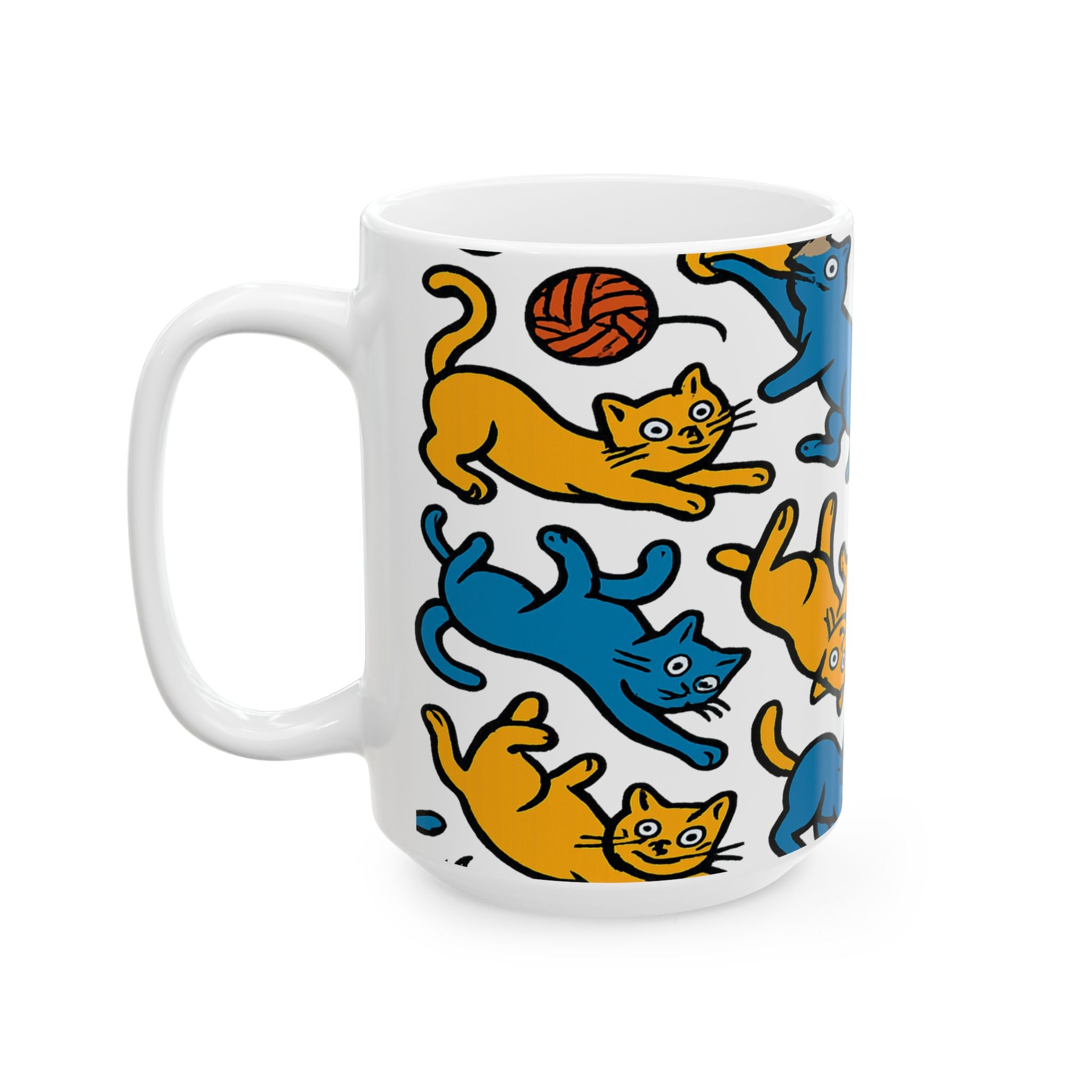 Bold Playful Cats Full Wrap Coffee Mug | Cats Gift | Ceramic Mug