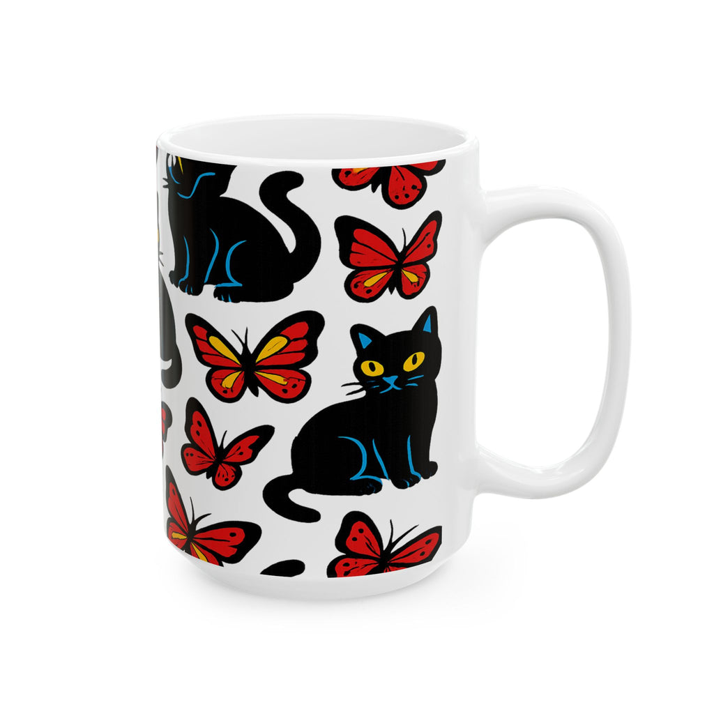 Bold Cats And Butterflies Full Wrap Coffee Mug | Cats Gift | Ceramic Mug