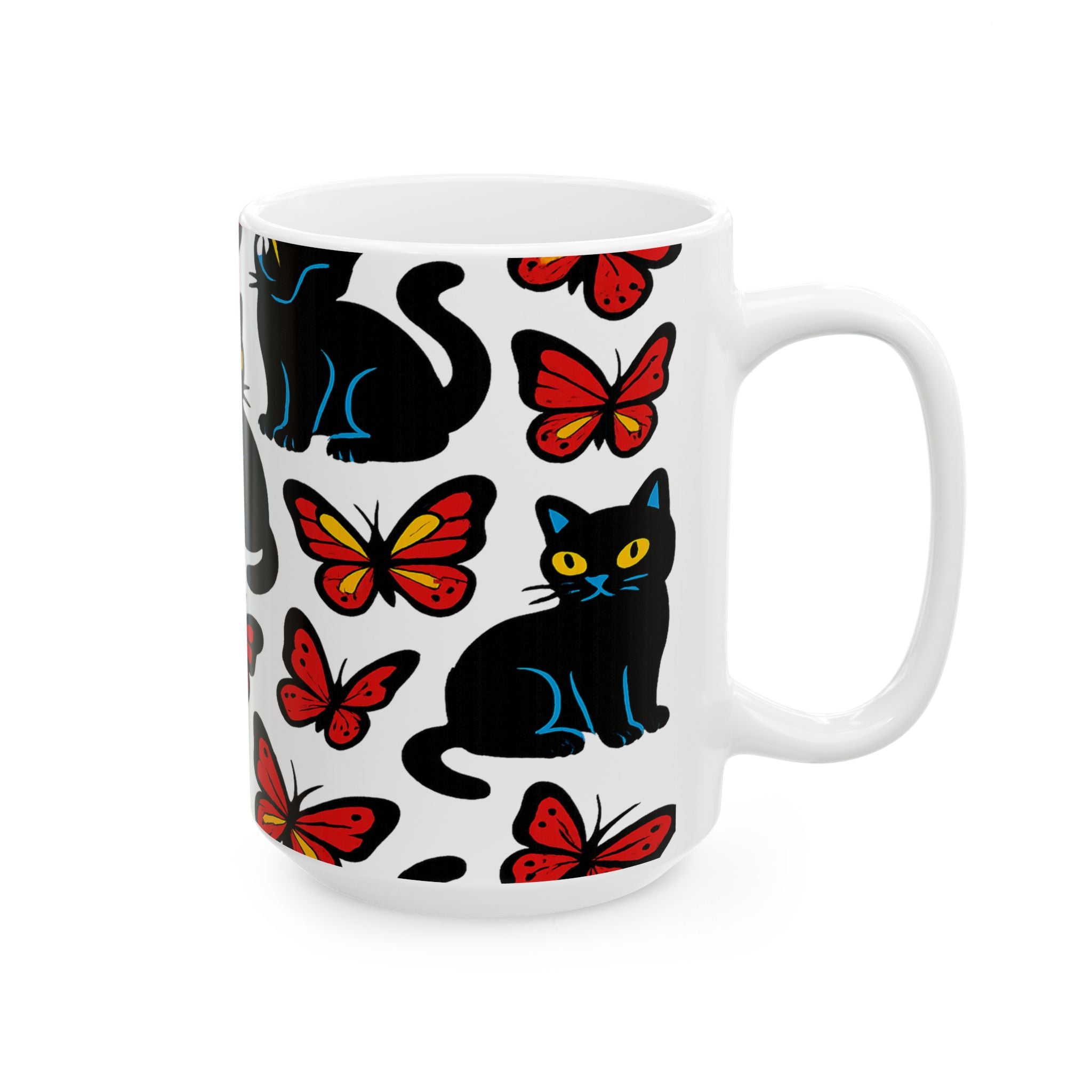 Bold Cats And Butterflies Full Wrap Coffee Mug | Cats Gift | Ceramic Mug