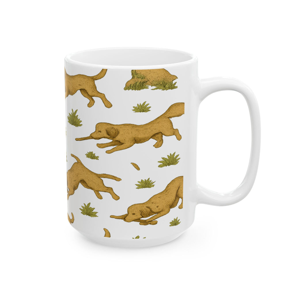 Vintage Dogs Playing Fetch Full Wrap Coffee Mug | Dogs Gift | Ceramic Mug