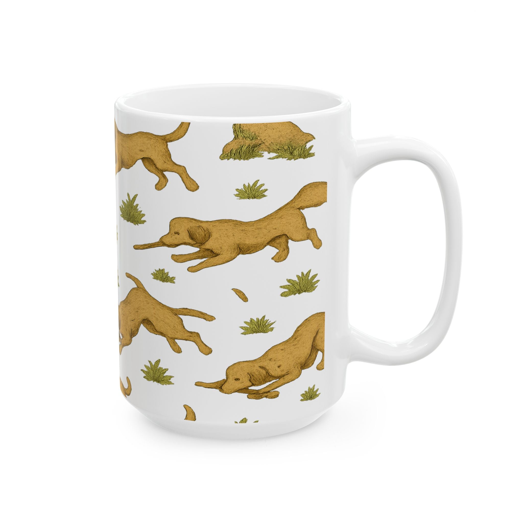 Vintage Dogs Playing Fetch Full Wrap Coffee Mug | Dogs Gift | Ceramic Mug