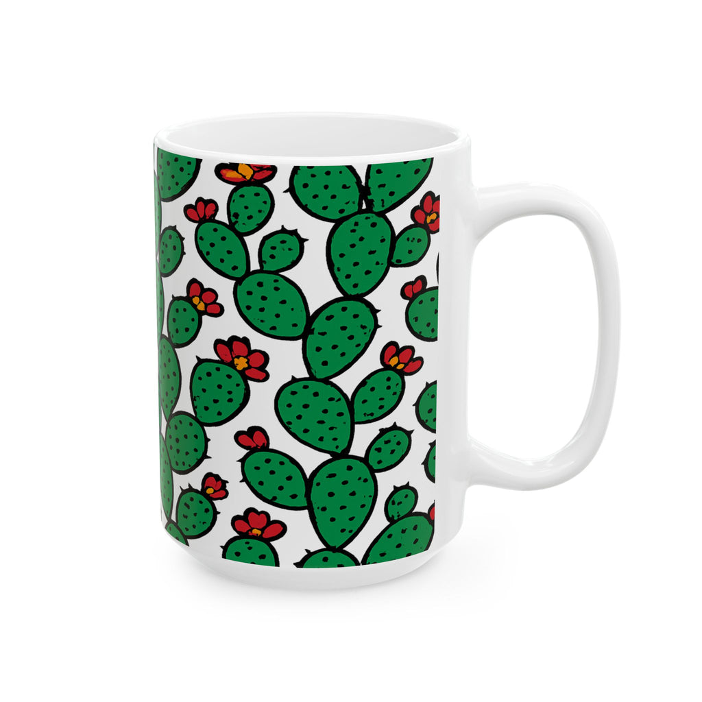 Bold Prickly Pear Cactus Pattern Coffee Mug | Cactus Lover Gift | Ceramic Mug