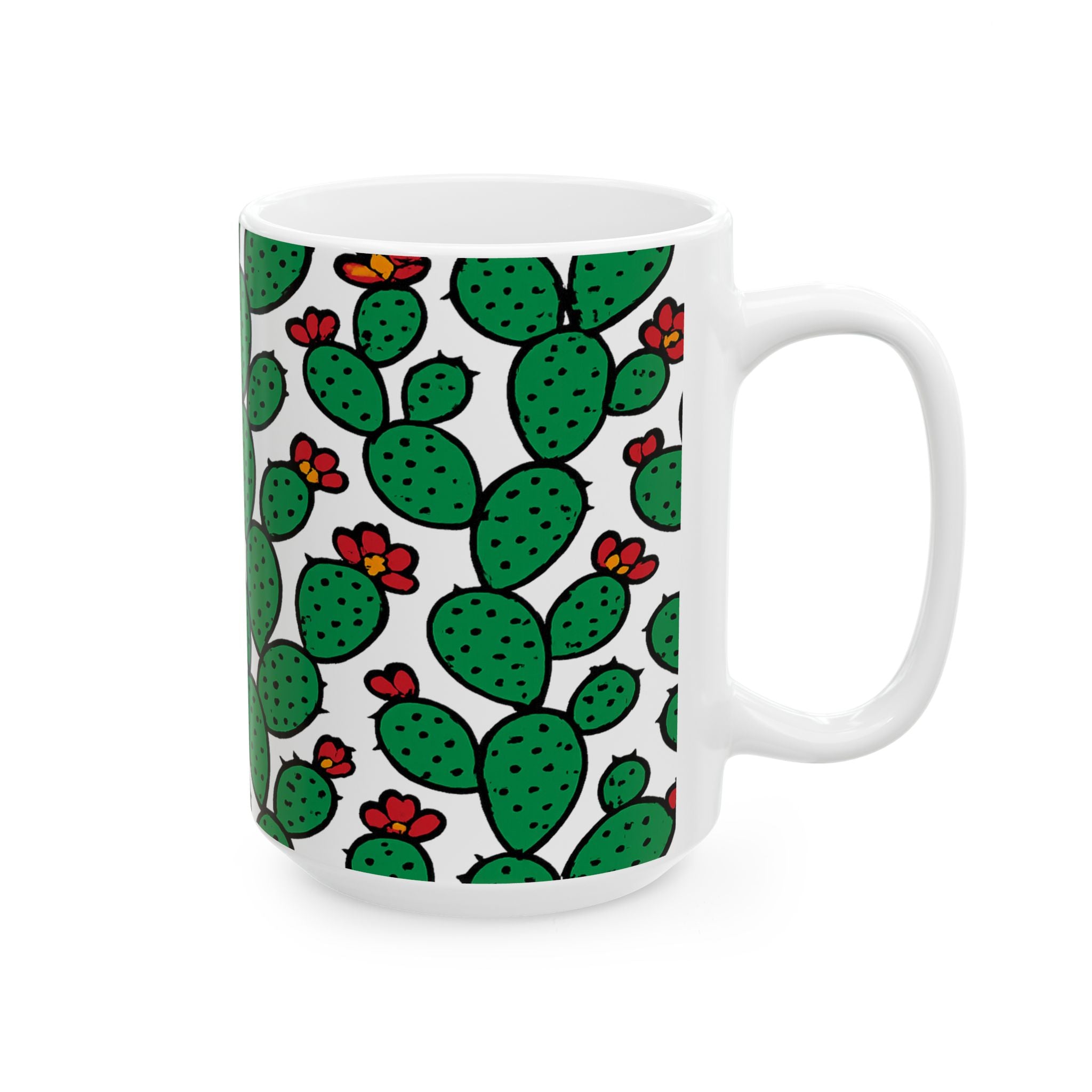 Bold Prickly Pear Cactus Pattern Coffee Mug | Cactus Lover Gift | Ceramic Mug