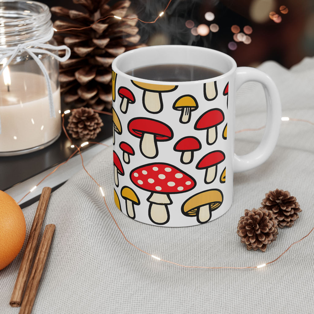 Bold Forest Mushrooms Pattern Coffee Mug | Mushrooms Lover Gift | Ceramic Mug