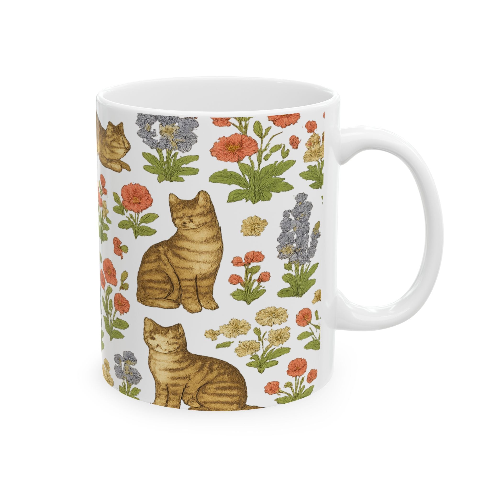 Vintage Cats In Garden Full Wrap Coffee Mug | Cats Gift | Ceramic Mug