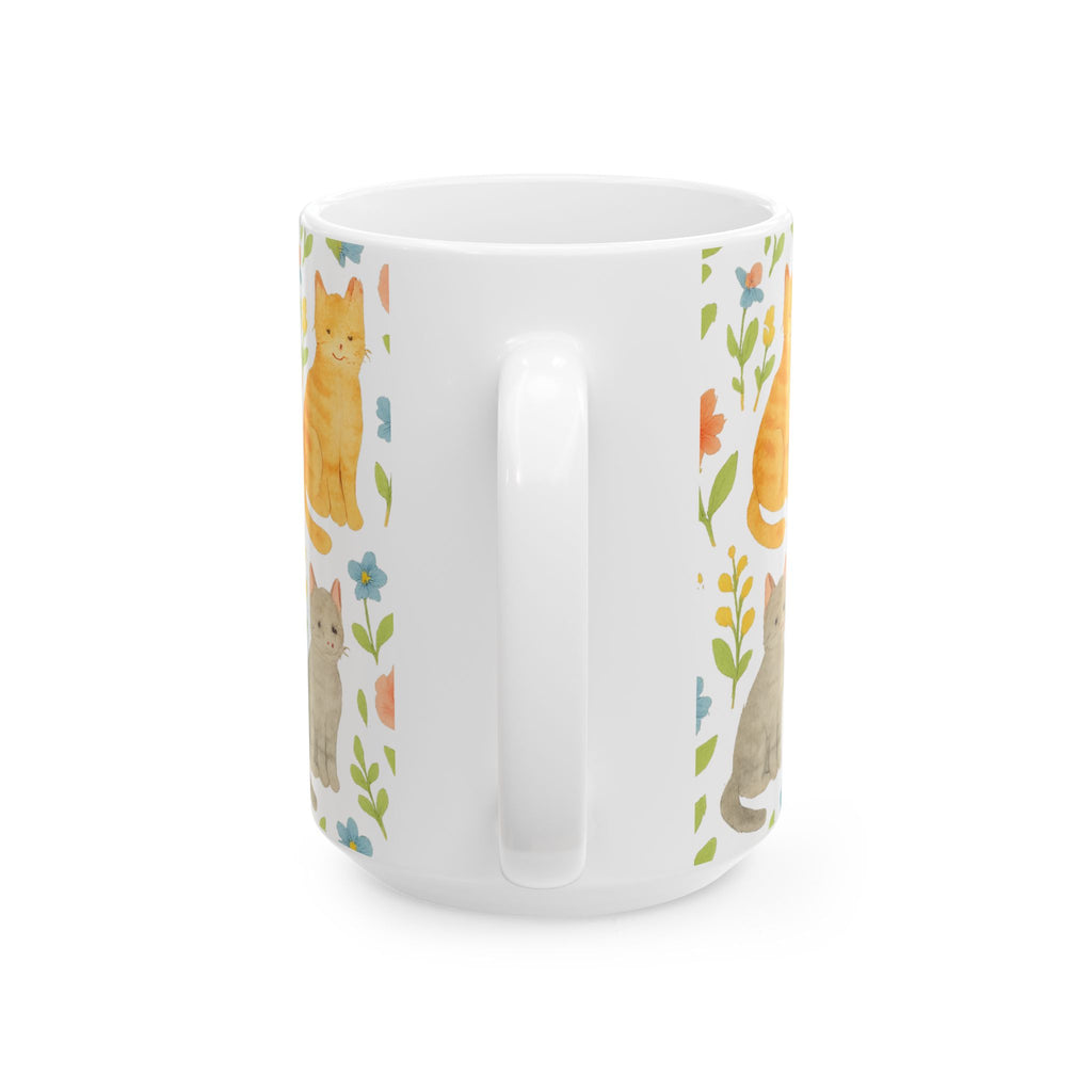 Watercolor Cats In Garden Full Wrap Coffee Mug | Cats Gift | Ceramic Mug
