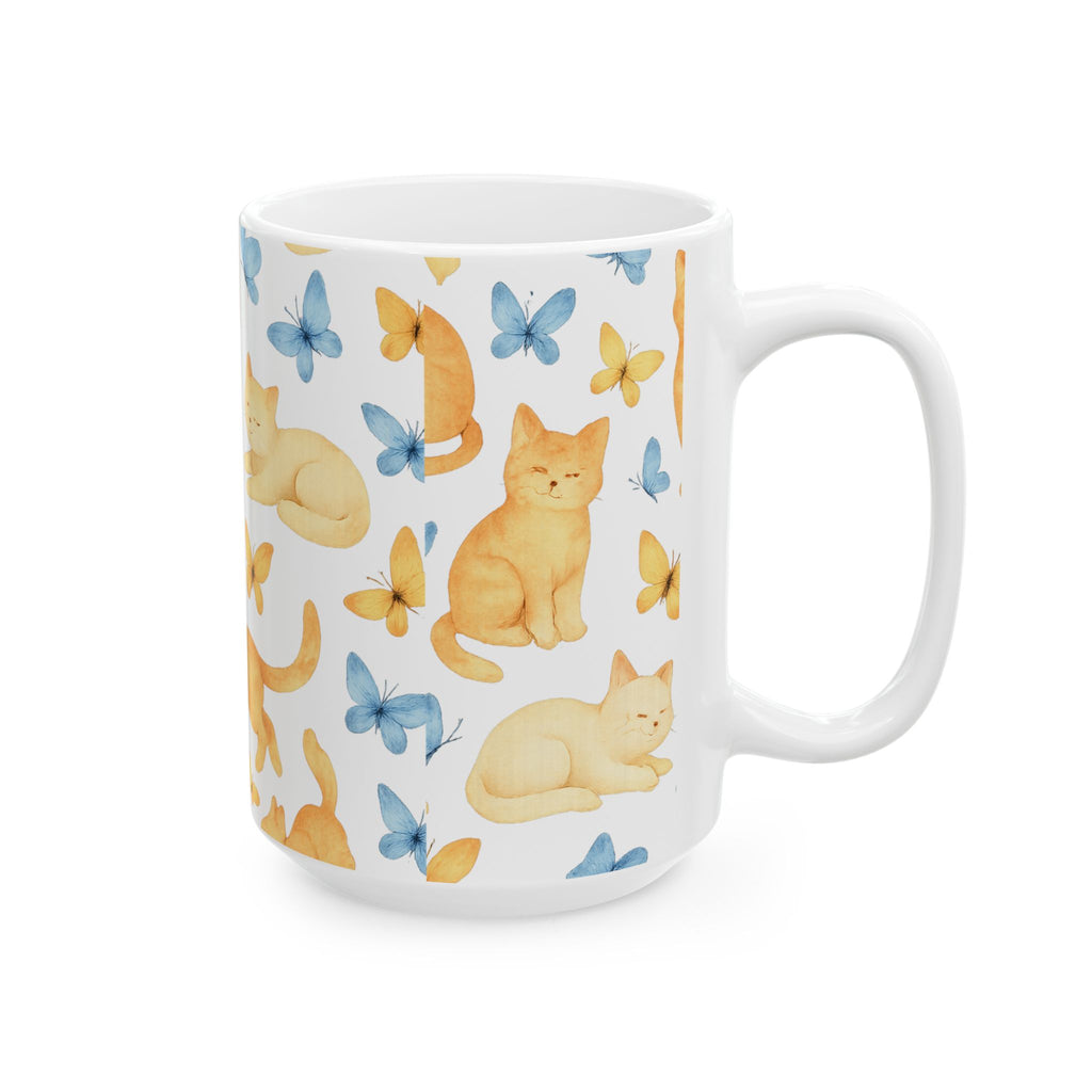Watercolor Cats And Butterflies Full Wrap Coffee Mug | Cats Gift | Ceramic Mug