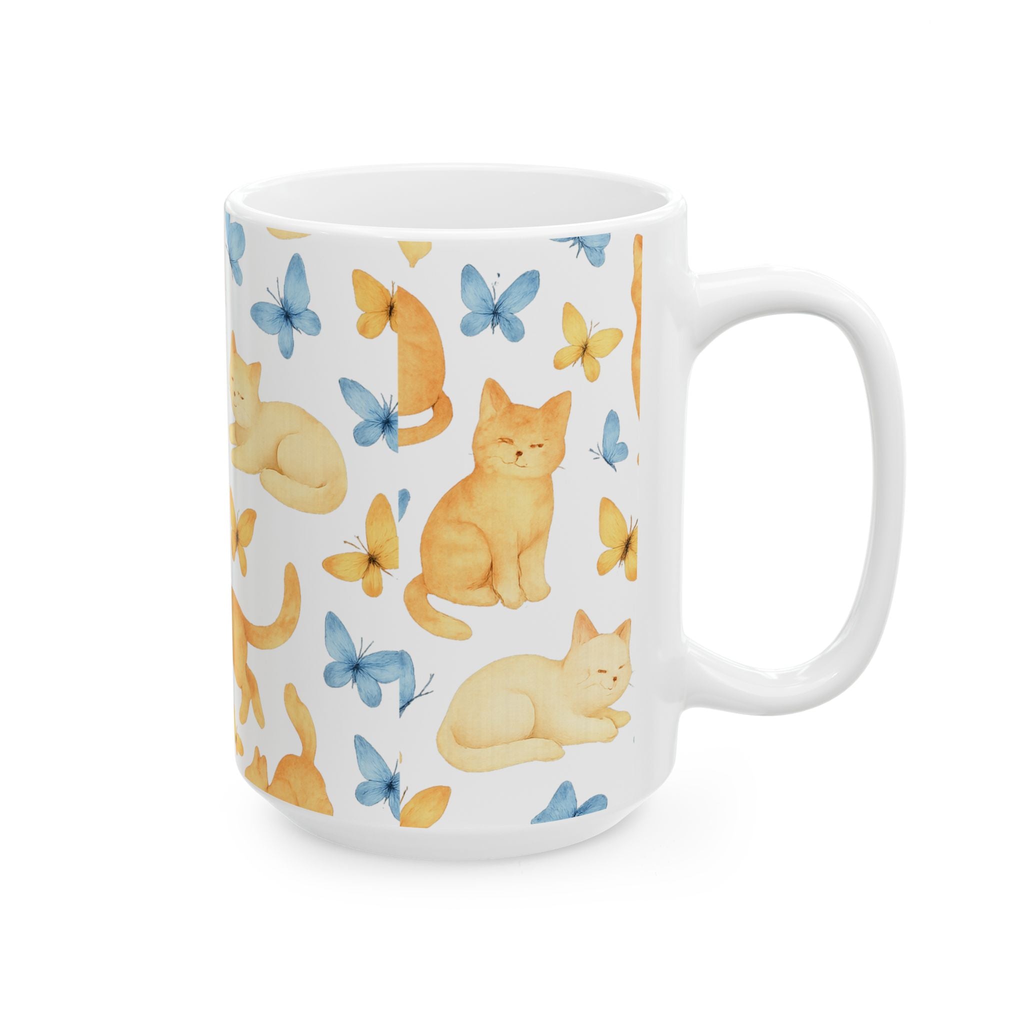 Watercolor Cats And Butterflies Full Wrap Coffee Mug | Cats Gift | Ceramic Mug