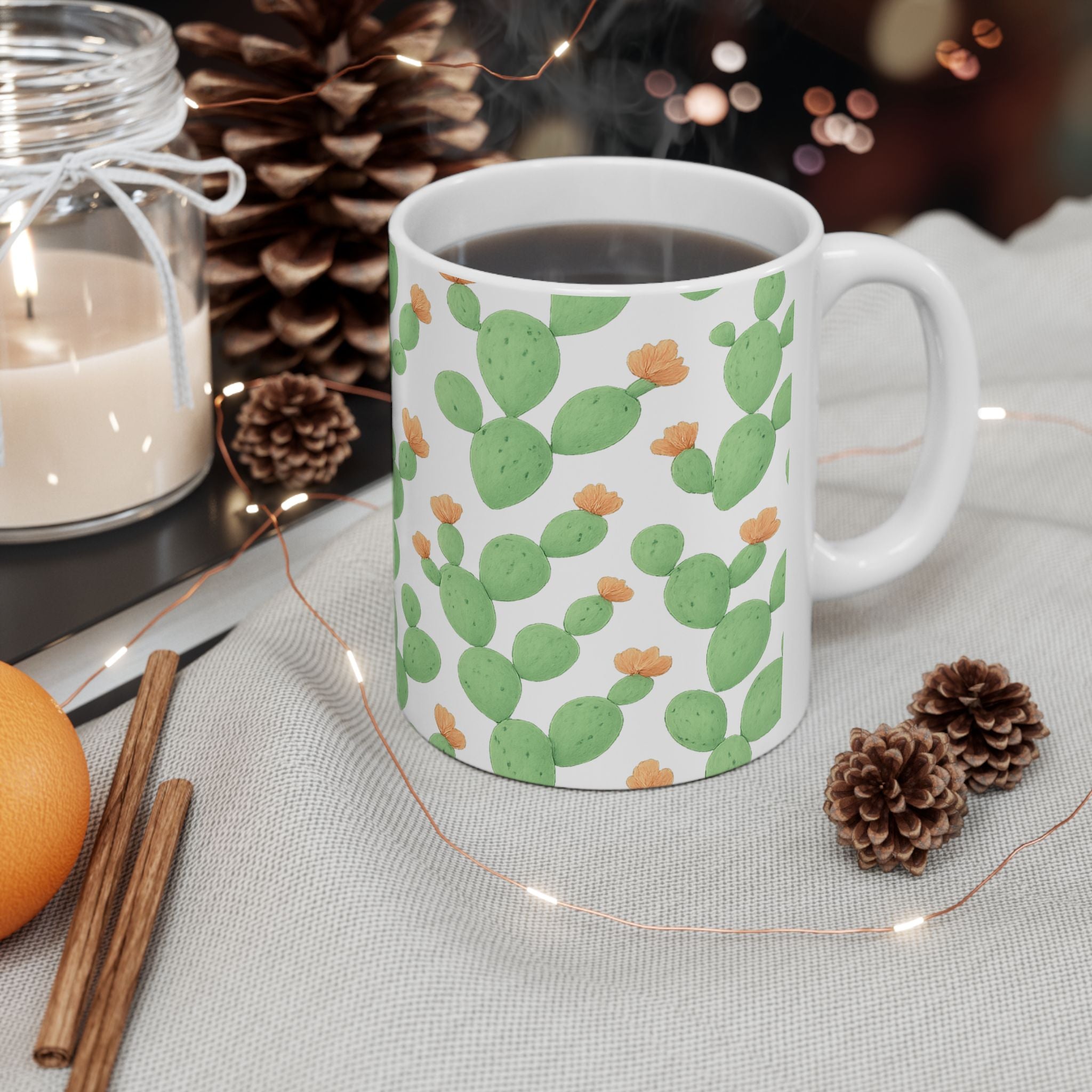 Watercolor Prickly Pear Cactus Full Wrap Coffee Mug | Cactus Gift | Ceramic Mug