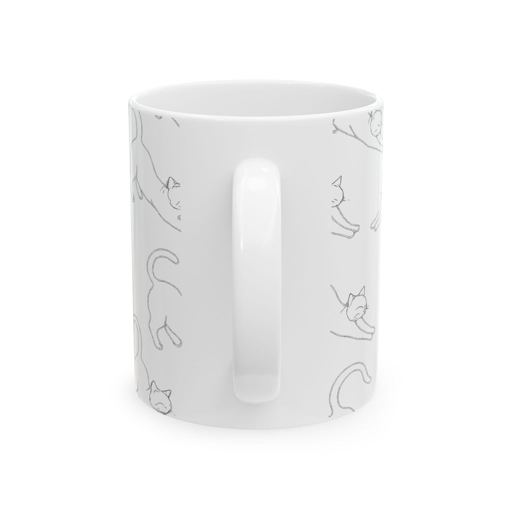 Delicate Stretching Cats Full Wrap Coffee Mug | Cats Gift | Ceramic Mug