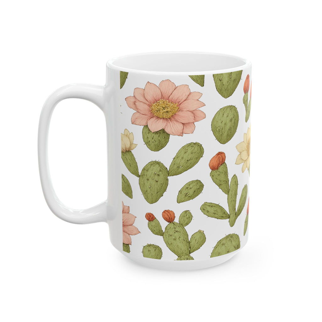 Botanical Blooming Cactus Flowers Full Wrap Coffee Mug | Cactus Gift | Ceramic Mug