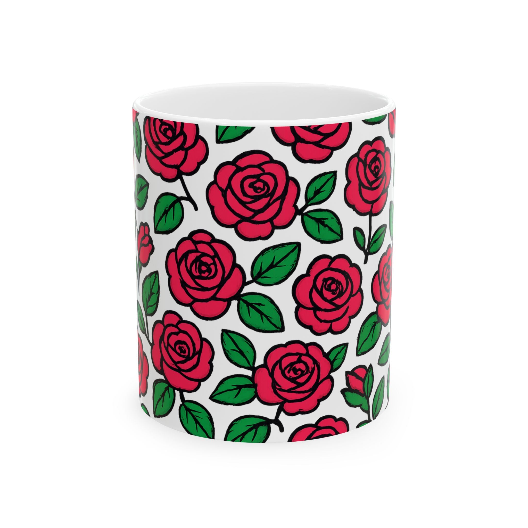 Bold Pink Rose Garden Full Wrap Coffee Mug | Flowers Gift | Ceramic Mug