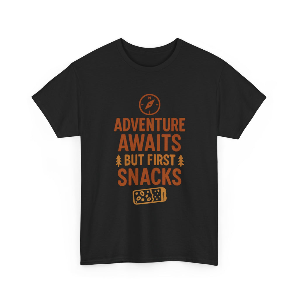 Adventure Awaits But First Snacks T-Shirt | Unique Gift | Graphic Tee