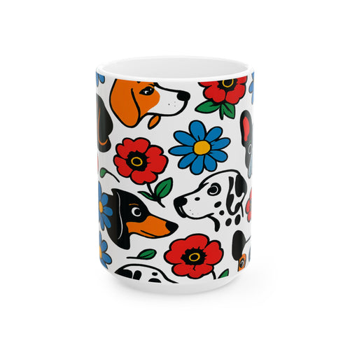 Bold Dogs And Flowers Full Wrap Coffee Mug | Dogs Gift | Ceramic Mug