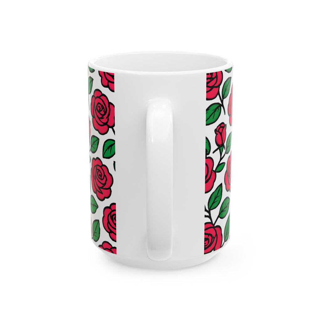 Bold Pink Rose Garden Full Wrap Coffee Mug | Flowers Gift | Ceramic Mug