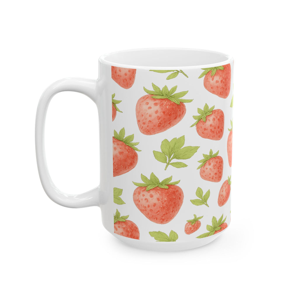 Watercolor Strawberries Full Wrap Coffee Mug | Fruit Gift | Ceramic Mug