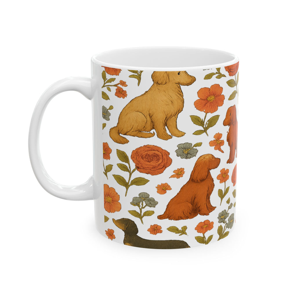 Vintage Dogs And Flowers Full Wrap Coffee Mug | Dogs Gift | Ceramic Mug