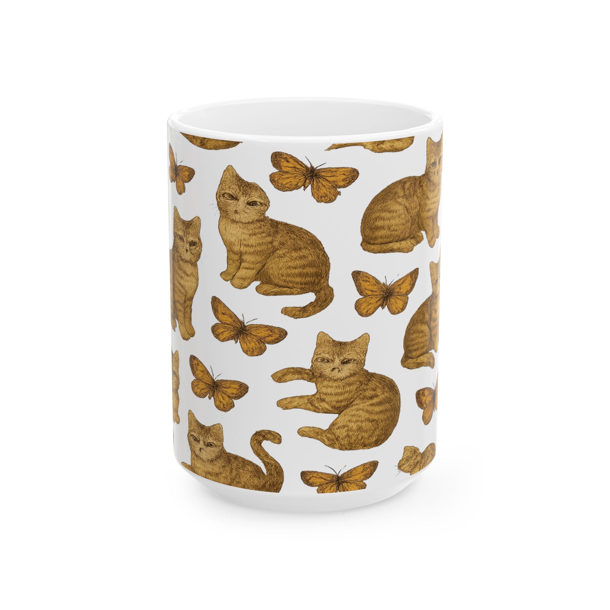 Vintage Cats And Butterflies Full Wrap Coffee Mug | Cats Gift | Ceramic Mug