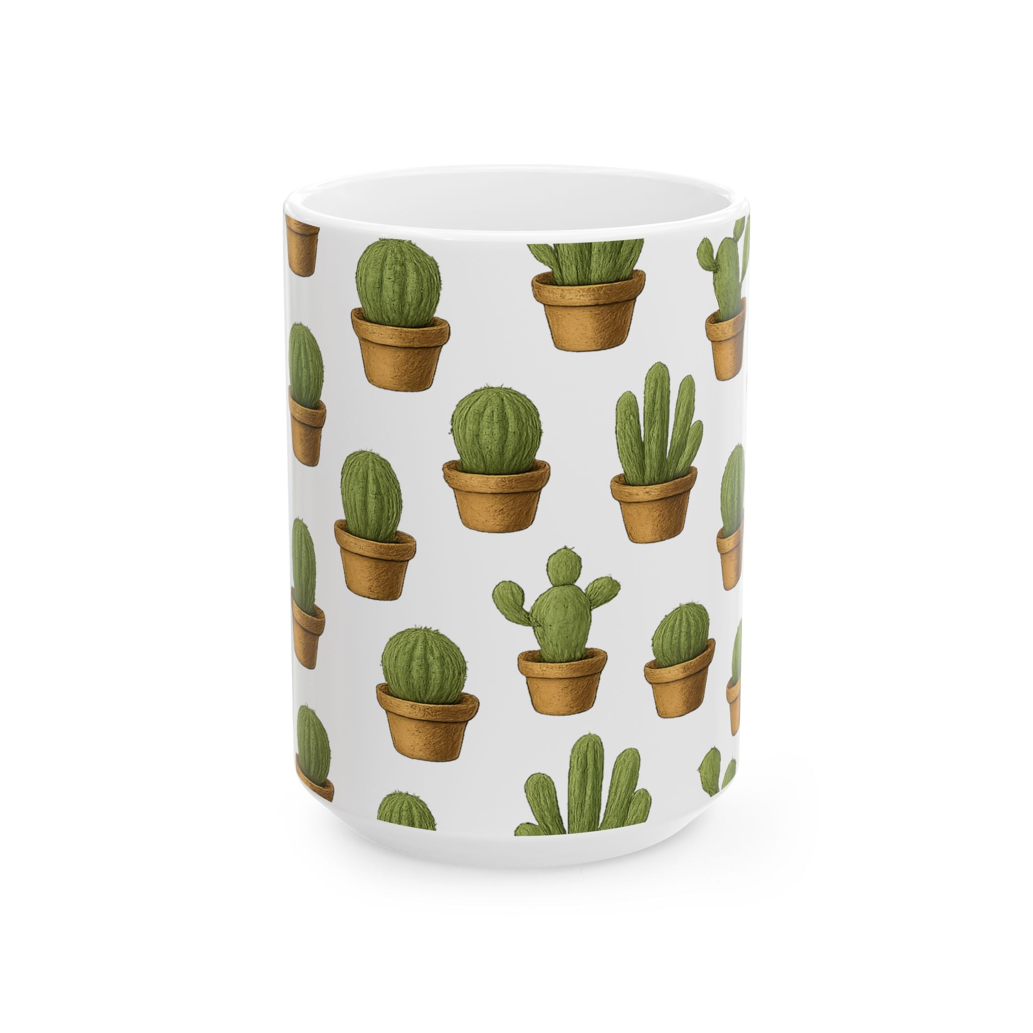 Botanical Tiny Potted Cactus Full Wrap Coffee Mug | Cactus Gift | Ceramic Mug