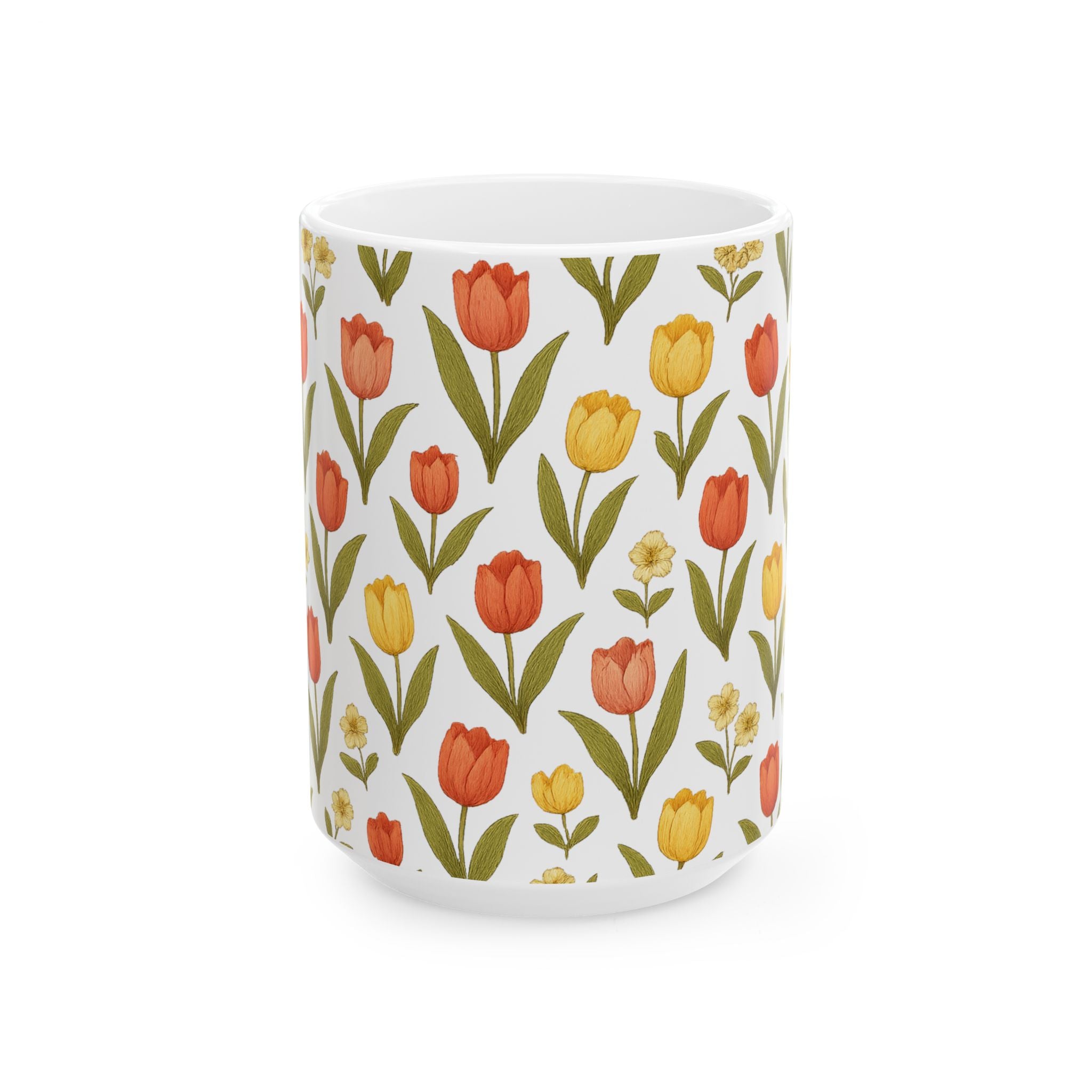 Vintage Tulip Garden Full Wrap Coffee Mug | Flowers Gift | Ceramic Mug