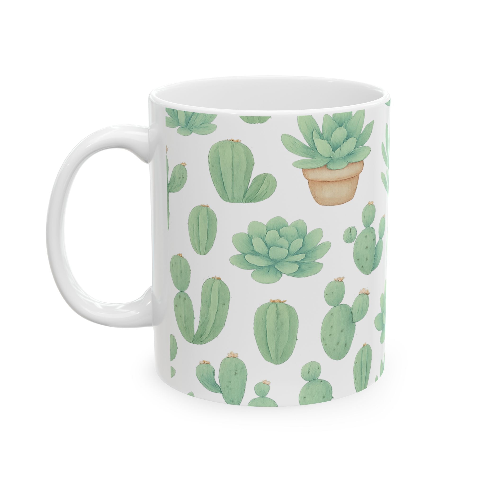 Watercolor Desert Garden Succulents Full Wrap Coffee Mug | Cactus Gift | Ceramic Mug