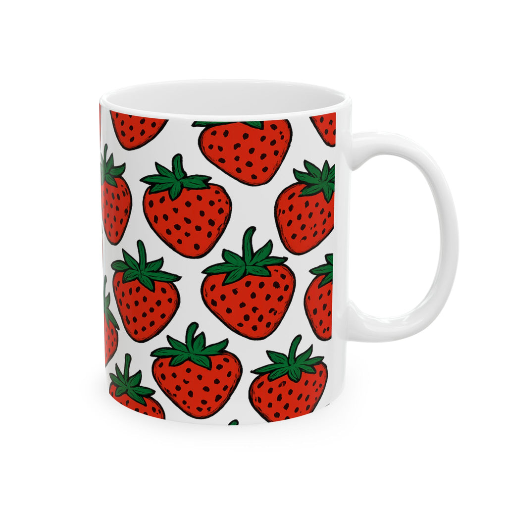 Bold Strawberries Pattern Coffee Mug | Fruit Lover Gift | Ceramic Mug