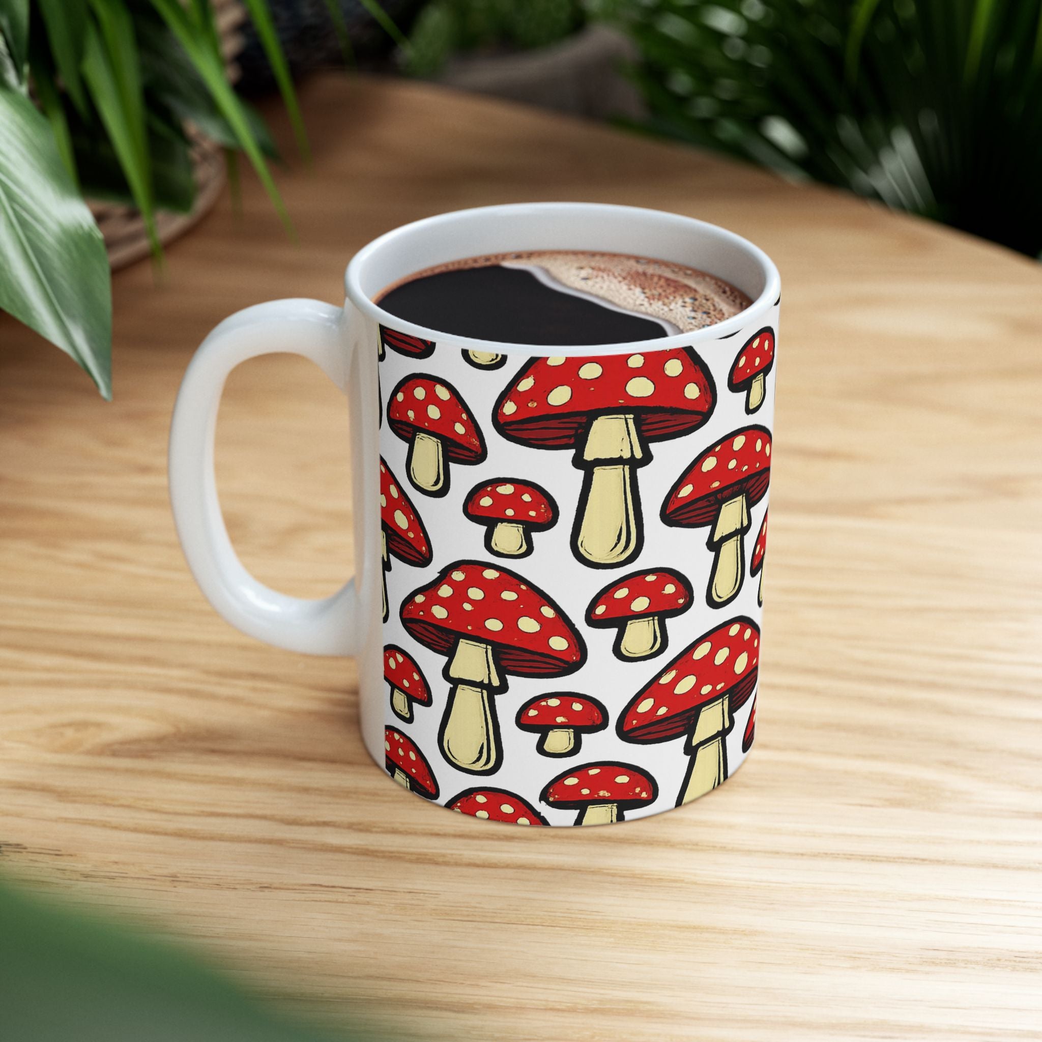 Bold Fairy Tale Mushrooms Full Wrap Coffee Mug | Mushrooms Gift | Ceramic Mug