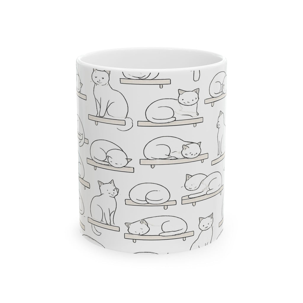Delicate Cats On Shelves Full Wrap Coffee Mug | Cats Gift | Ceramic Mug
