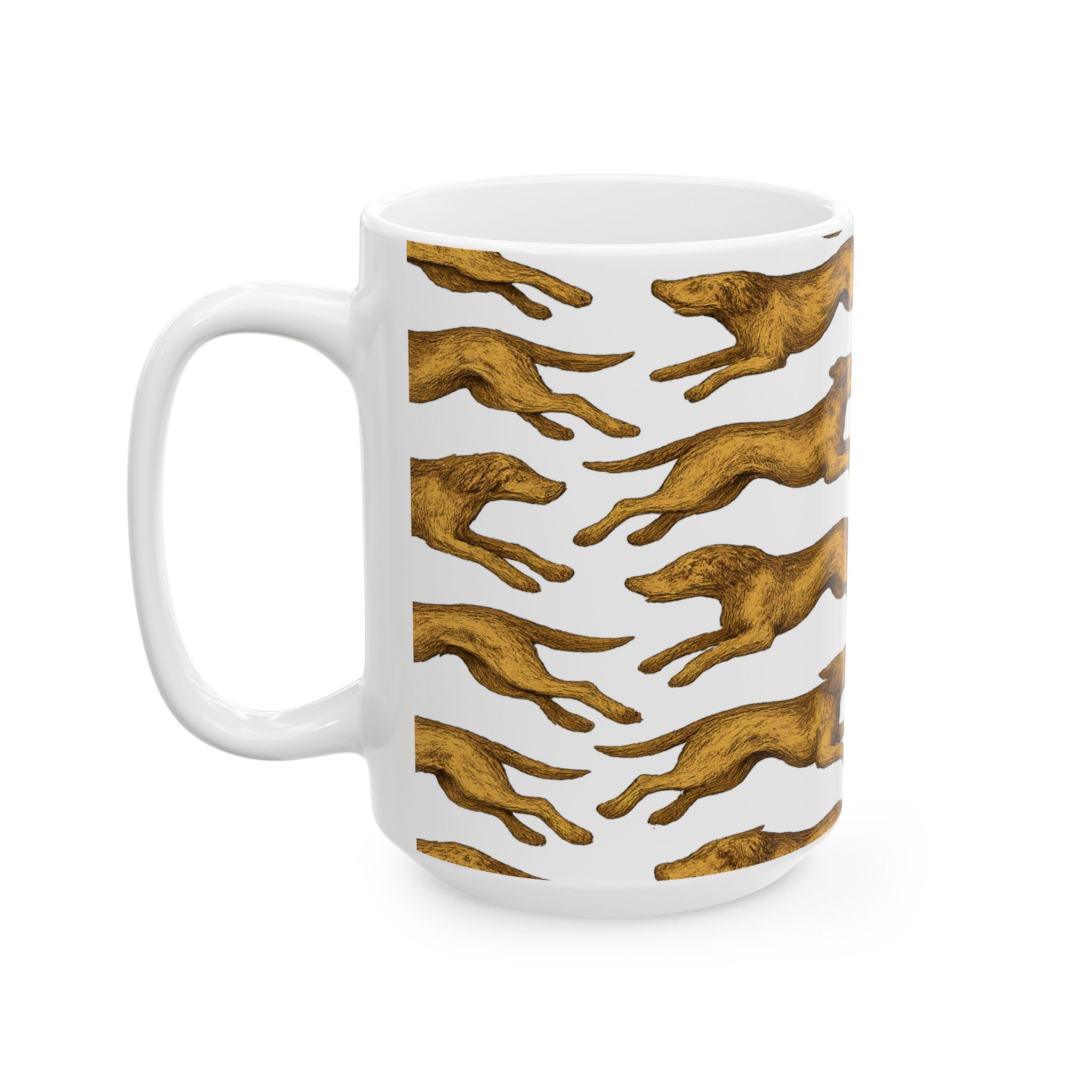 Vintage Running Dogs Full Wrap Coffee Mug | Dogs Gift | Ceramic Mug