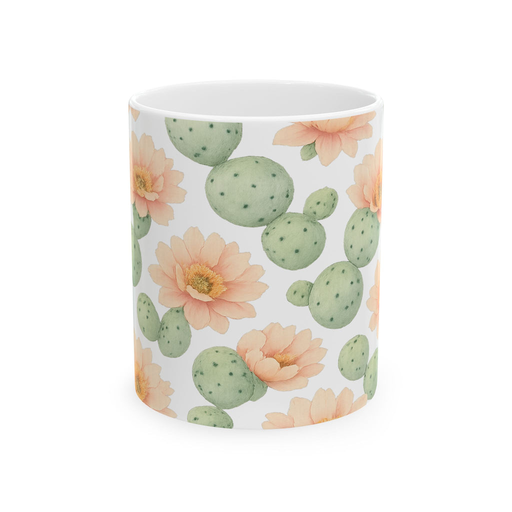 Watercolor Blooming Cactus Flowers Full Wrap Coffee Mug | Cactus Gift | Ceramic Mug