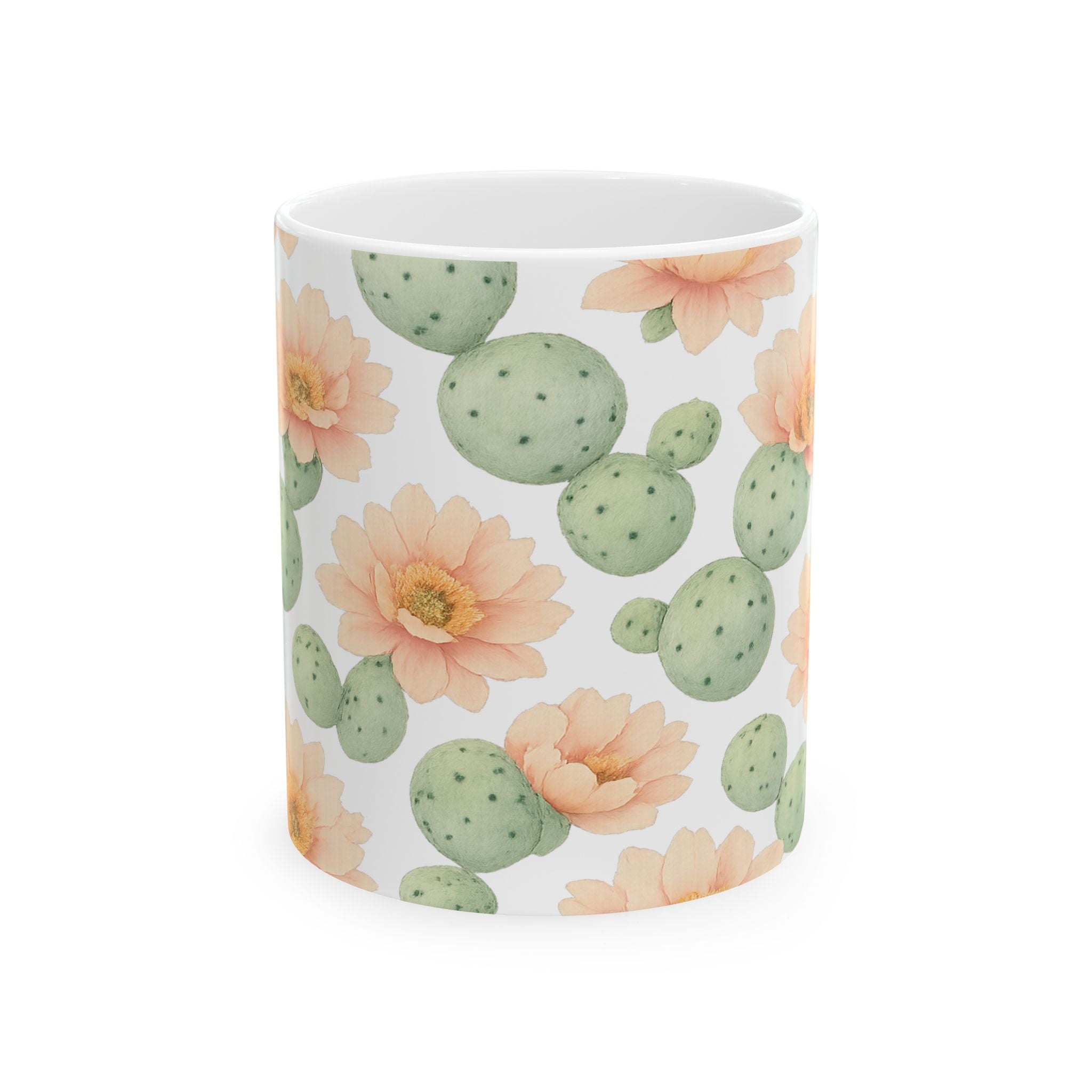 Watercolor Blooming Cactus Flowers Full Wrap Coffee Mug | Cactus Gift | Ceramic Mug
