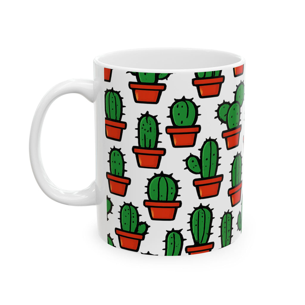 Bold Tiny Potted Cactus Full Wrap Coffee Mug | Cactus Gift | Ceramic Mug