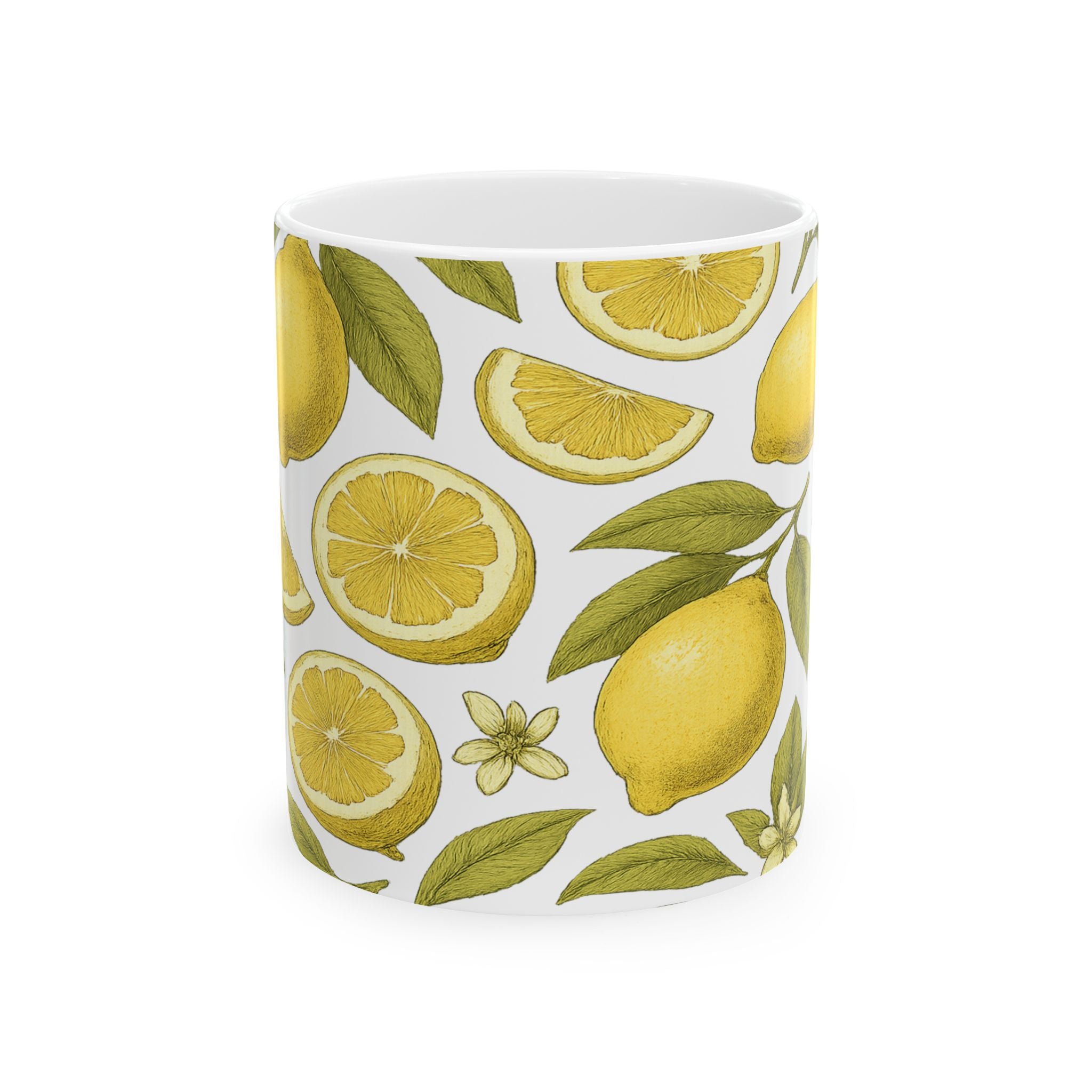 Botanical Lemons Pattern Coffee Mug | Fruit Lover Gift | Ceramic Mug