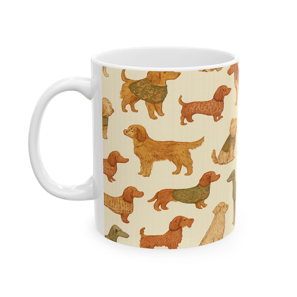 Vintage Dogs In Sweaters Full Wrap Coffee Mug | Dogs Gift | Ceramic Mug