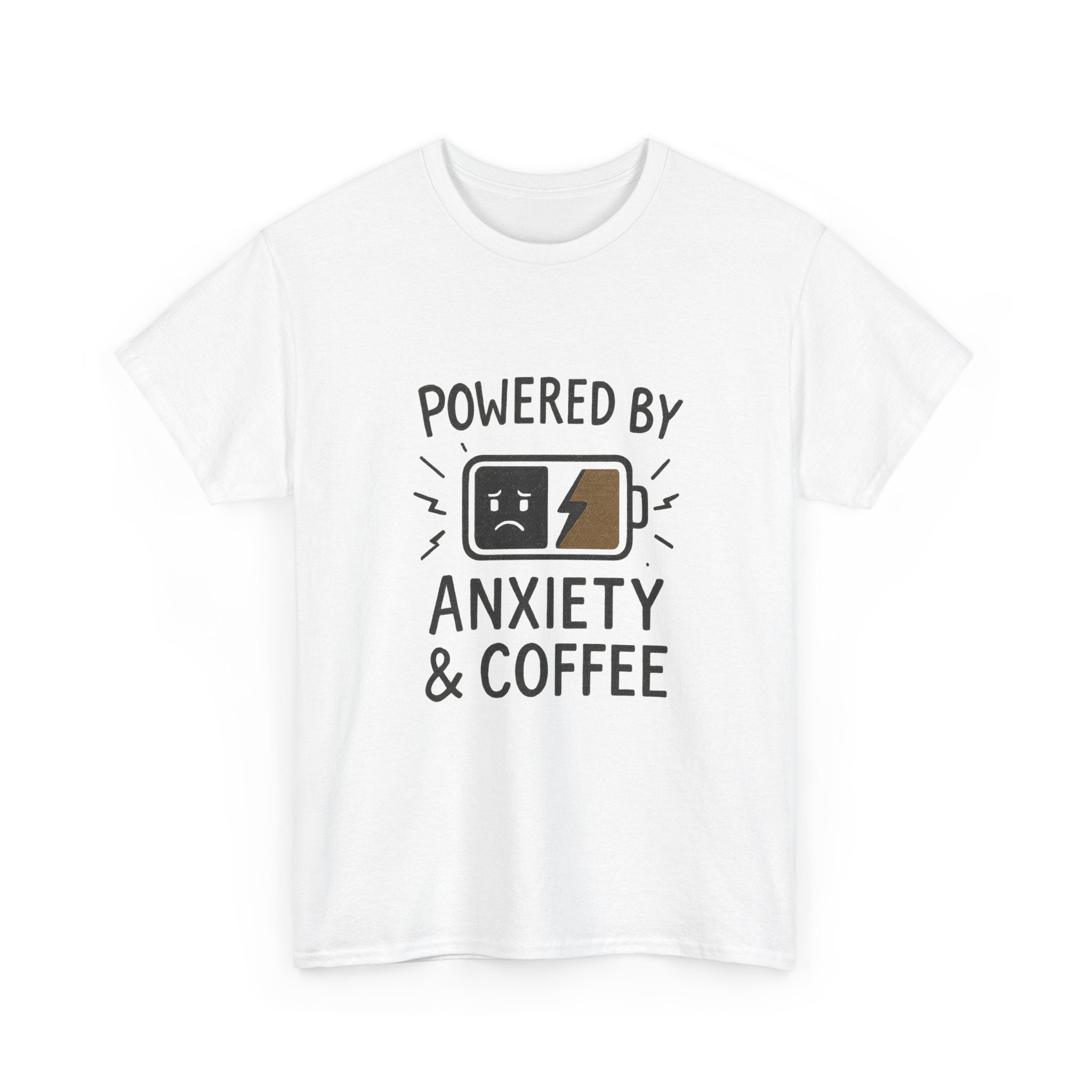 Powered By Anxiety And Coffee Funny T-Shirt | Coffee Lover Gift | Graphic Tee