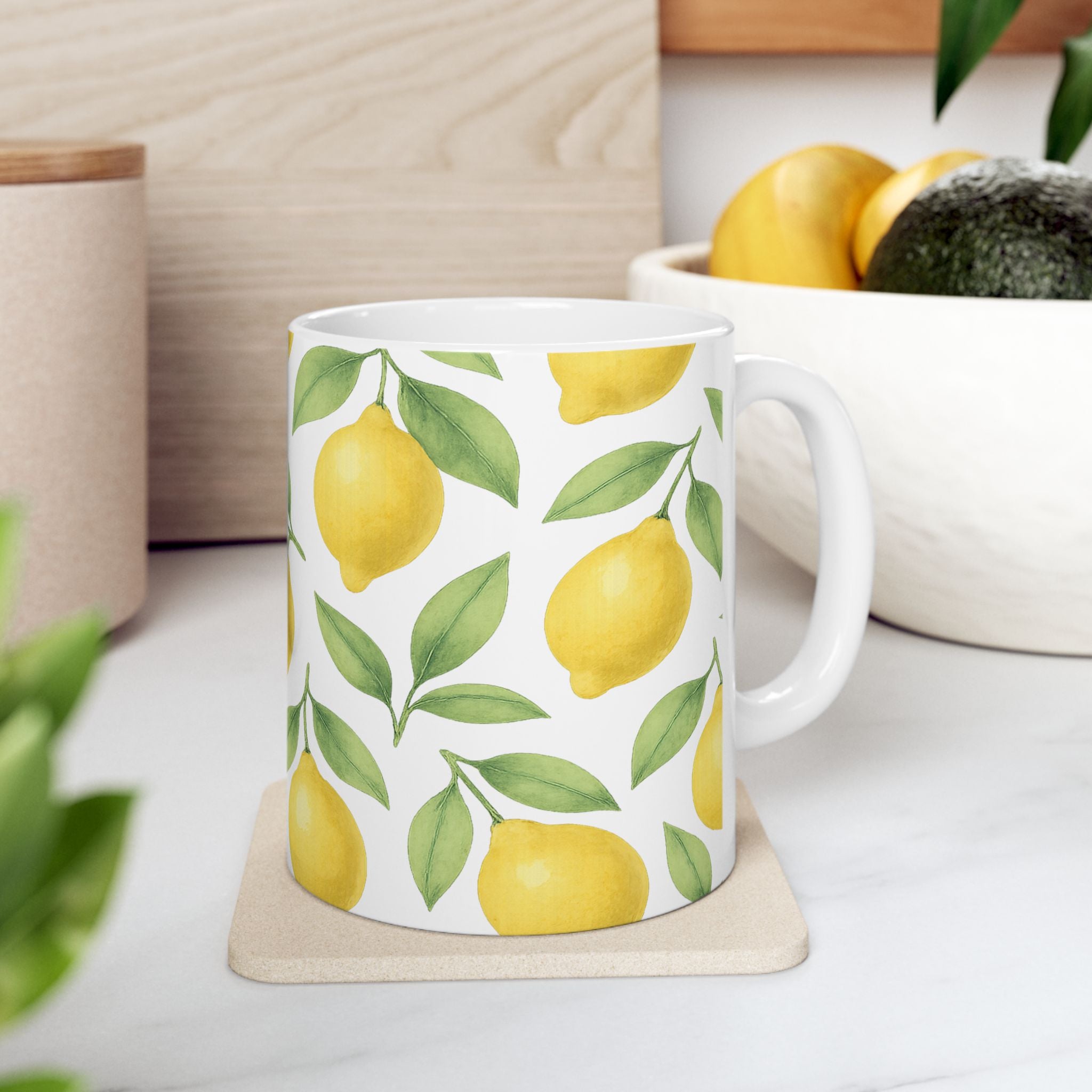 Watercolor Lemons Full Wrap Coffee Mug | Fruit Gift | Ceramic Mug