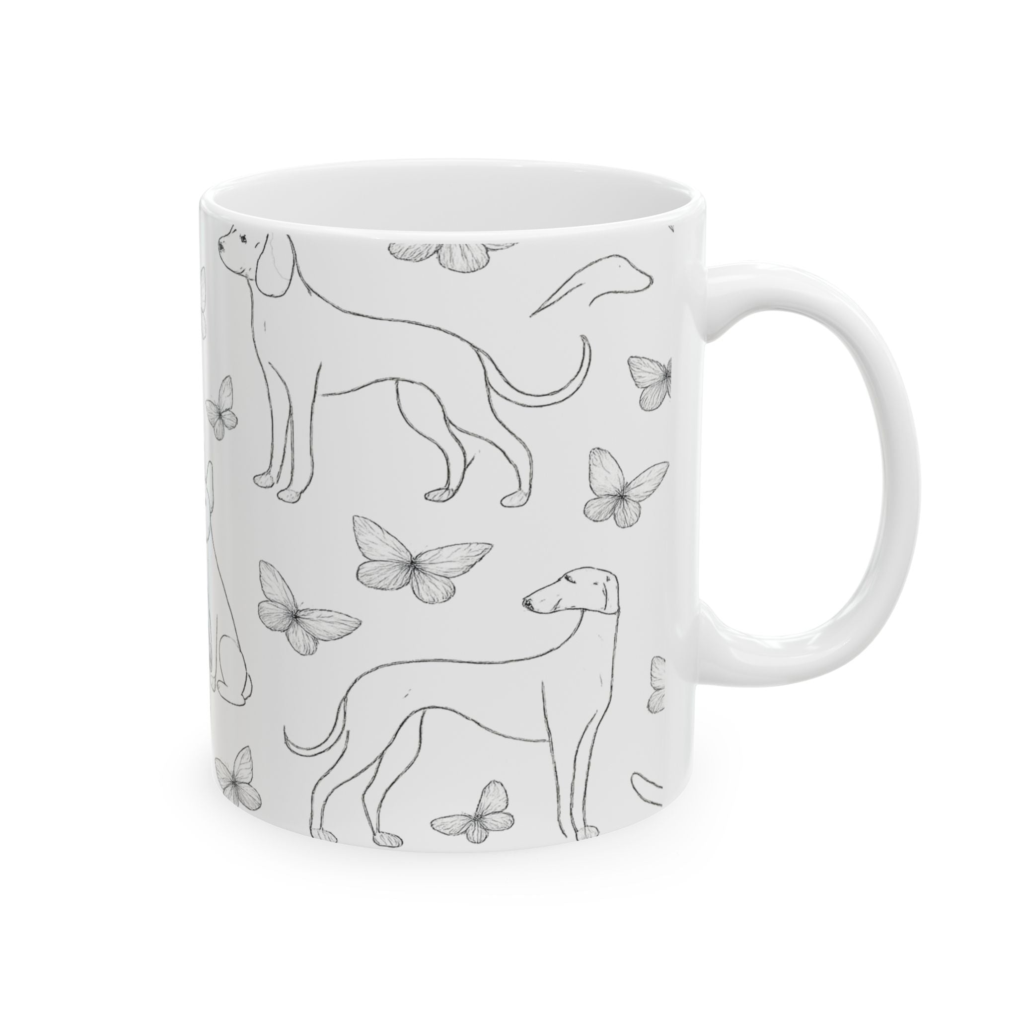 Delicate Dogs And Butterflies Full Wrap Coffee Mug | Dogs Gift | Ceramic Mug
