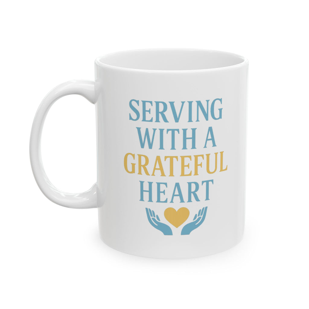 Church Volunteer Serving With A Grateful Heart Coffee Mug | Unique Gift | Ceramic Mug