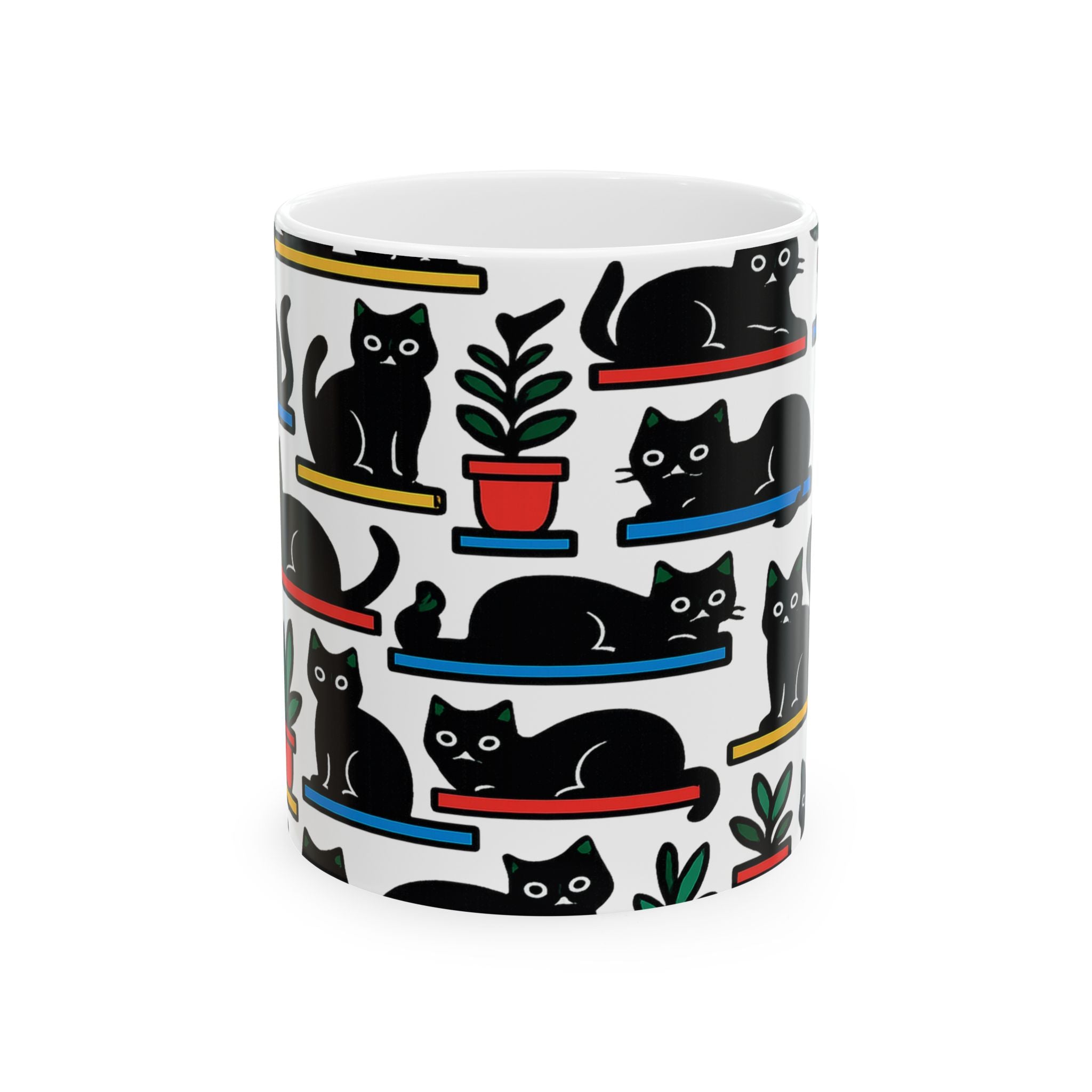 Bold Cats On Shelves Full Wrap Coffee Mug | Cats Gift | Ceramic Mug