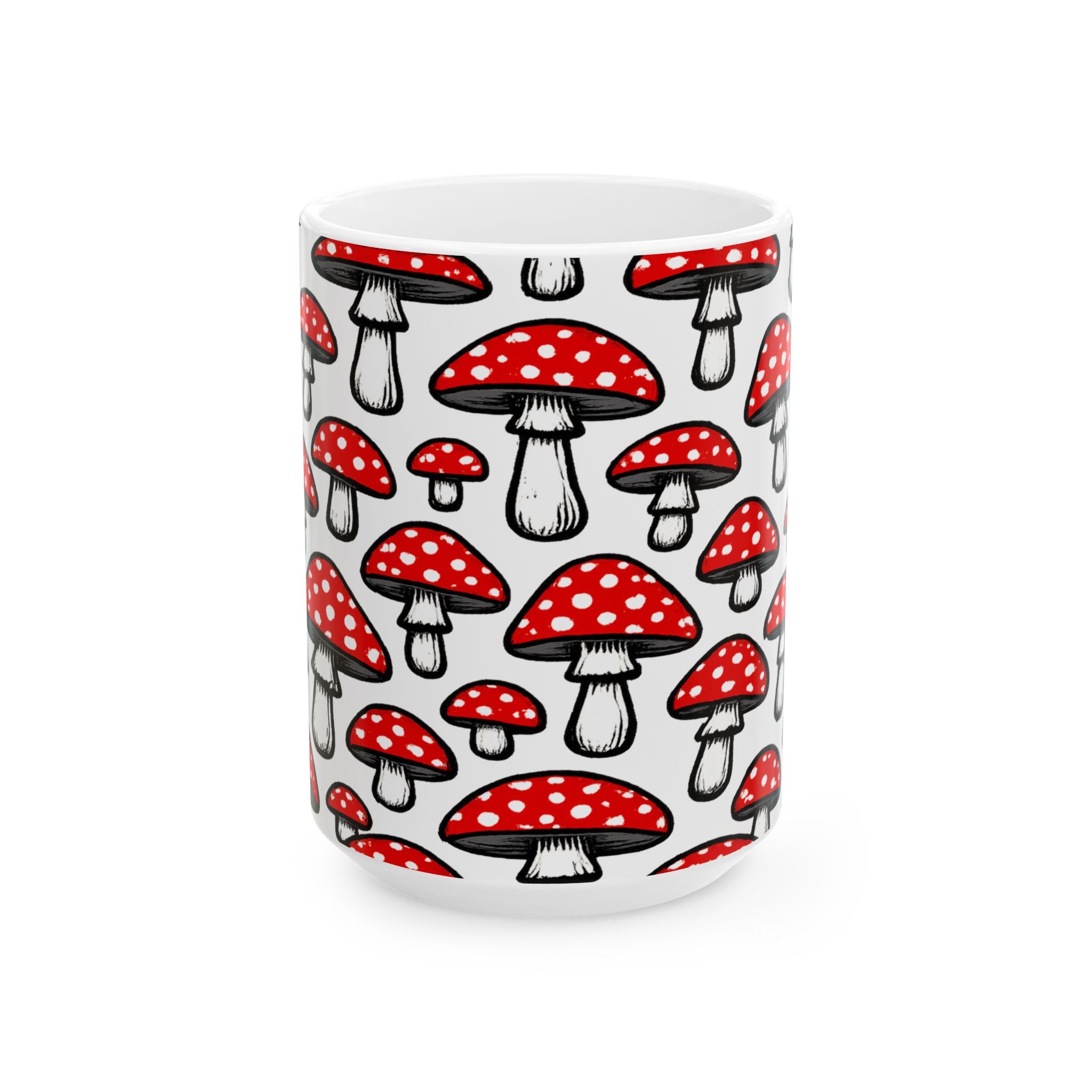 Bold Fly Agaric Mushrooms Full Wrap Coffee Mug | Mushrooms Gift | Ceramic Mug