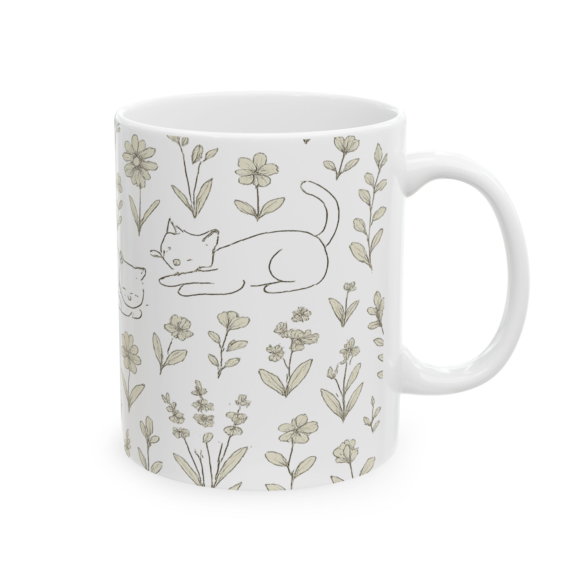 Delicate Cats In Garden Full Wrap Coffee Mug | Cats Gift | Ceramic Mug