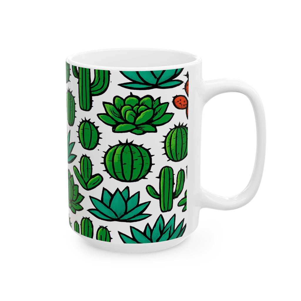 Bold Desert Garden Succulents Full Wrap Coffee Mug | Cactus Gift | Ceramic Mug