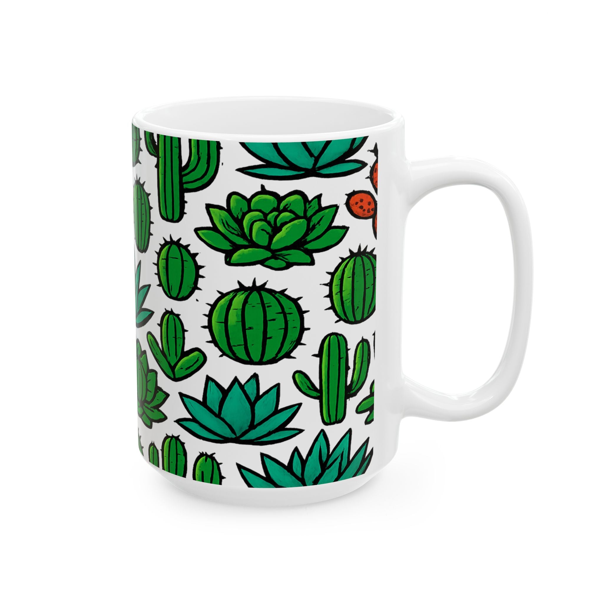 Bold Desert Garden Succulents Full Wrap Coffee Mug | Cactus Gift | Ceramic Mug