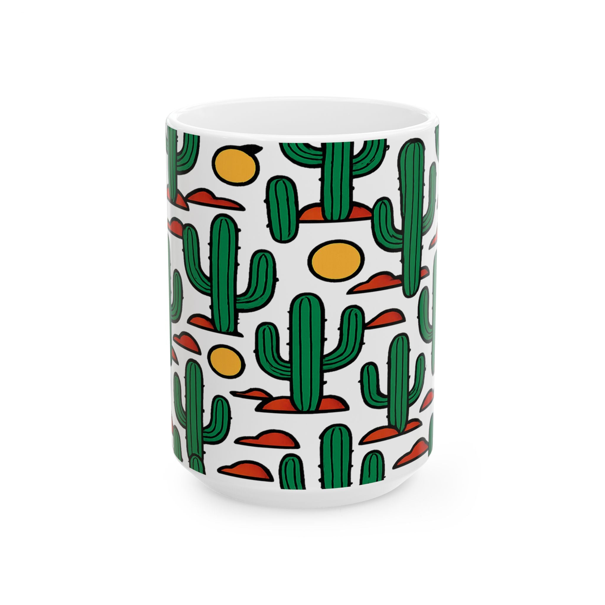 Bold Saguaro Cactus Desert Pattern Coffee Mug | Cactus Lover Gift | Ceramic Mug