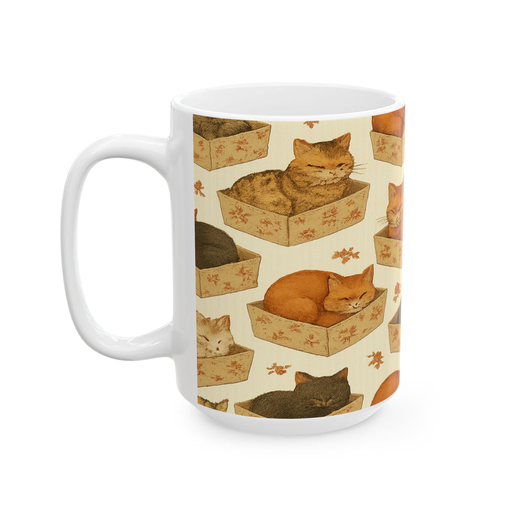 Vintage Cats In Boxes Full Wrap Coffee Mug | Cats Gift | Ceramic Mug