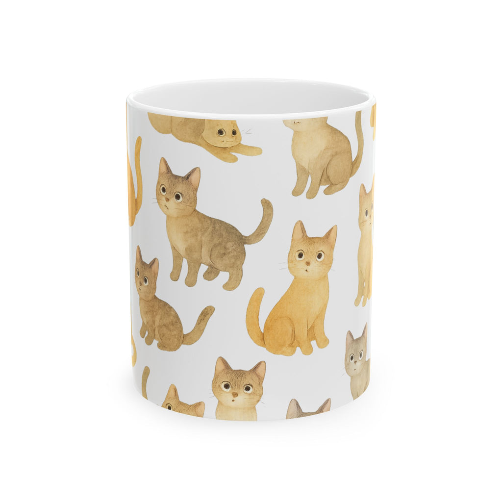 Watercolor Curious Cats Full Wrap Coffee Mug | Cats Gift | Ceramic Mug