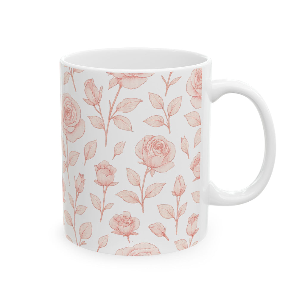 Delicate Pink Rose Garden Full Wrap Coffee Mug | Flowers Gift | Ceramic Mug